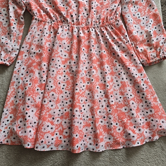 CeCe By Cynthia Steffens Coral Pop Gemma Surplice Long Sleeve Dress Size 12 - Picture 13 of 15